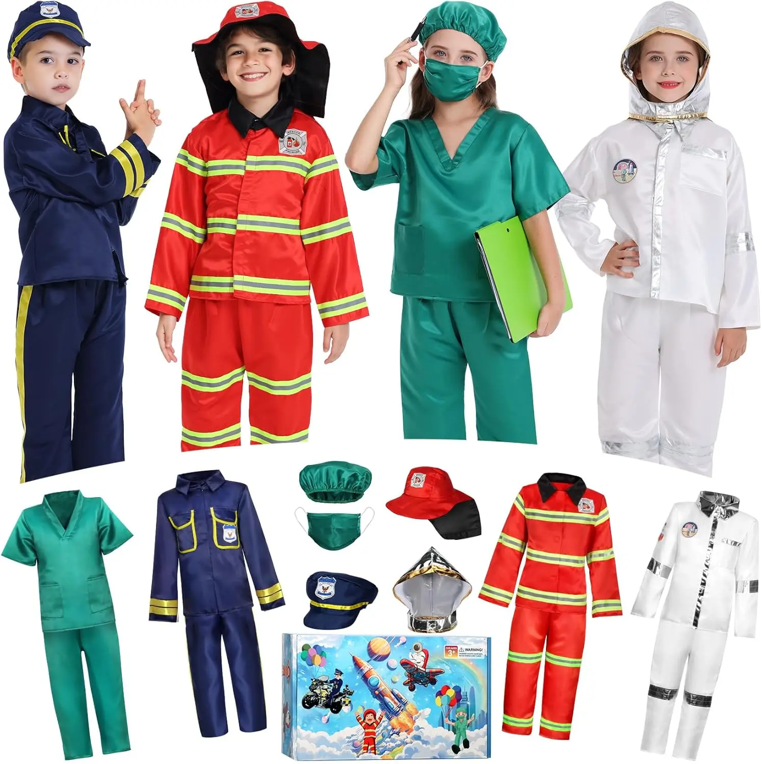 Role-playing costumes and toys for children: firefighter, police officer, astronaut, doctor costumes. Suitable for  birthday gifts. Ideal for boys and girls aged 3-6,summervibes clothing