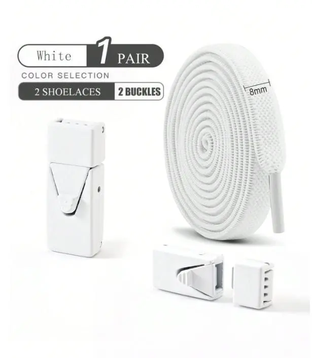 1pair Elastic No Tie Shoelaces With Switch Buckle, White Color, Suitable For Sneakers, Training Shoes And Casual Shoes,White Shoes,Basketball Shoes, Winter Gift Ideas Footwear