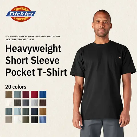 Dickies | Men's Heavyweight Short Sleeve Pocket T-Shirt, 100% Cotton, Relaxed Fit, Functional Chest Pocket, Classic Workwear Casual Style