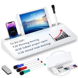 Nicpro Glass Desktop Whiteboard with Storage, Small Dry Erase Board with 4 Pens, Eraser, Computer Keyboard Stand Organizer Ideal for Home, Office Accessories(40 x 18cm)