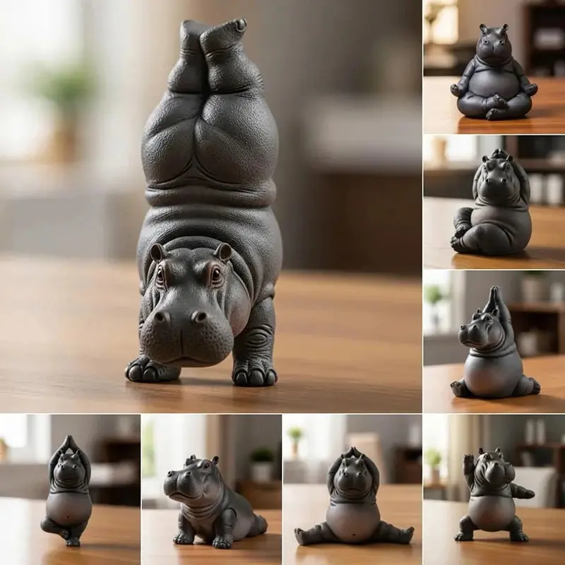 Yoga Master Hippo Statue Handcrafted Resin Hippopotamus Figurine Hippo Figurine Yoga Statue Meditation Hippopotamus for Home