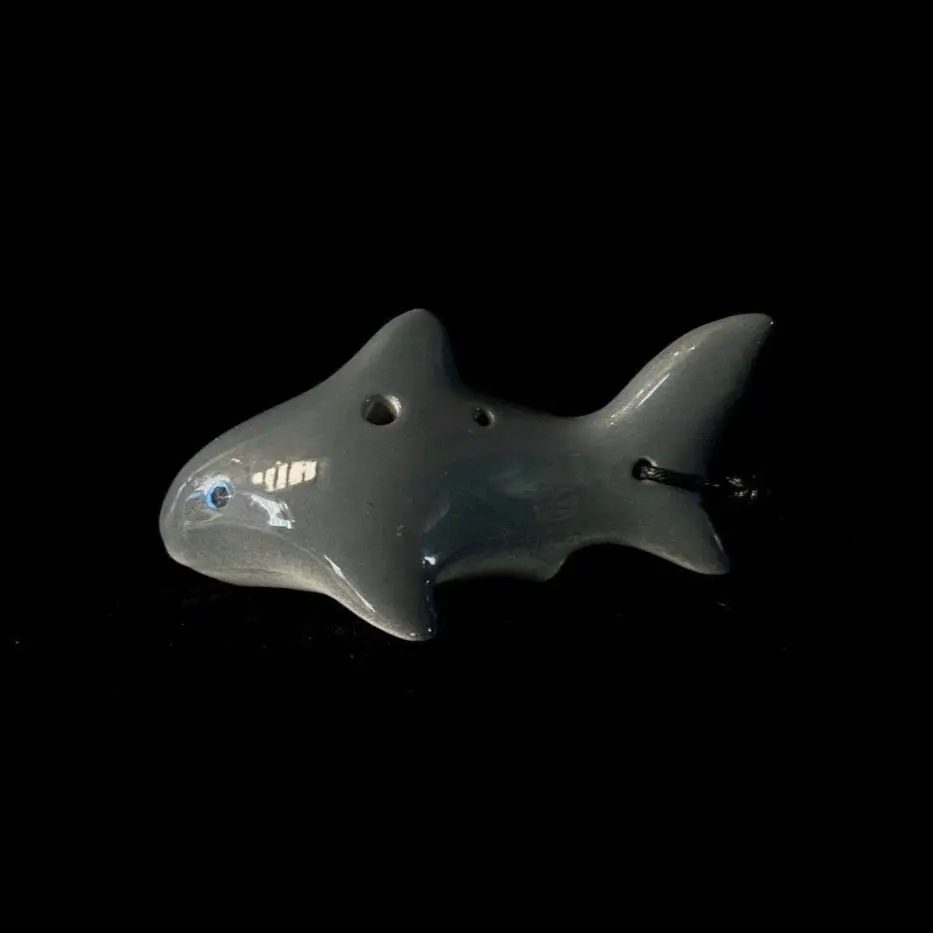 Baby Shark Ocarina Pendant - 4-Hole Fingering System, Full Octave Range, Key of C, Ceramic Glaze Finish, Songbook Included, Perfect for Family Adventures