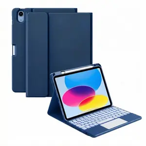 Compatible for iPad 11th 10th Generation Case with Keyboard, Folio Cover with Pencil Holder, Multi-Touch Trackpad, 7 Color Backlit, Detachable Keyboard for iPad (A16) 11th/10th Gen (Navy Blue)(excluding tablet)