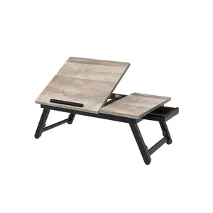 SONGMICS Bed Laptop Desk, Folding Bed Tray for Laptop up to 15.6 Inches, Adjustable Angle and Height, Portable for Working Reading Writing Breakfast, Bamboo Legs, Drawer