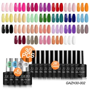 GIOIO 30PCS Gel Nail Polish Set 26pcs Pink Purple Nude Green Red Colorful Nail Gel Polish With Base Coat,Top Coat, Matt & Glitter Top Coat Gel Polish Set