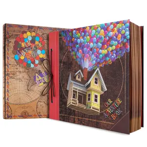 Our Adventure Book 12x12i Inch Scrapbook Photo Album 60 Pages 3D Vintage Embossed Letters Hardcover Travel Diary Memory Book Page Decoration Home Gift