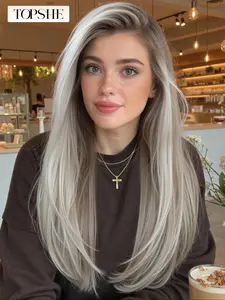 22 Inch Natural Curly Ombre Brown Blond Wig, Medium Length, Front Lace Synthetic Headband, High Temperature Fiber, Women Daily Wear, Lace Closure Wig, Synthetic Wigs