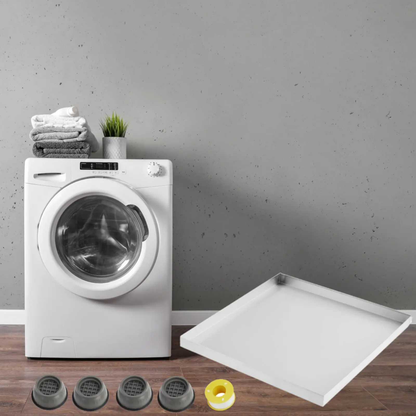 Garvee 28 in x 30 in Washing Machine Pan, Heavy Duty 304 Stainless Steel Washing Machine Tray with 4 Pcs Anti-Vibration Washing Machine Feet, Washer Pan, No Hole