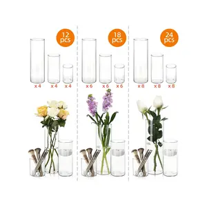 12/18/24pcs Clear Glass Cylinder Vases, 4, 8, 12 Inch Tall Cylinder Vases For Centerpieces, Glass Flower Vase, Hurricane Floating Candle Holder Vase For Table Shelf, Party, Wedding, Home Decor Ornaments