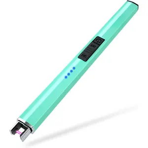 Teal Blue Ceramic USB Rechargeable Arc Plasma Lighter - Flameless, Windproof Electric Candle Tool with Multi-Safety Protection, Portable Aluminium Accessory