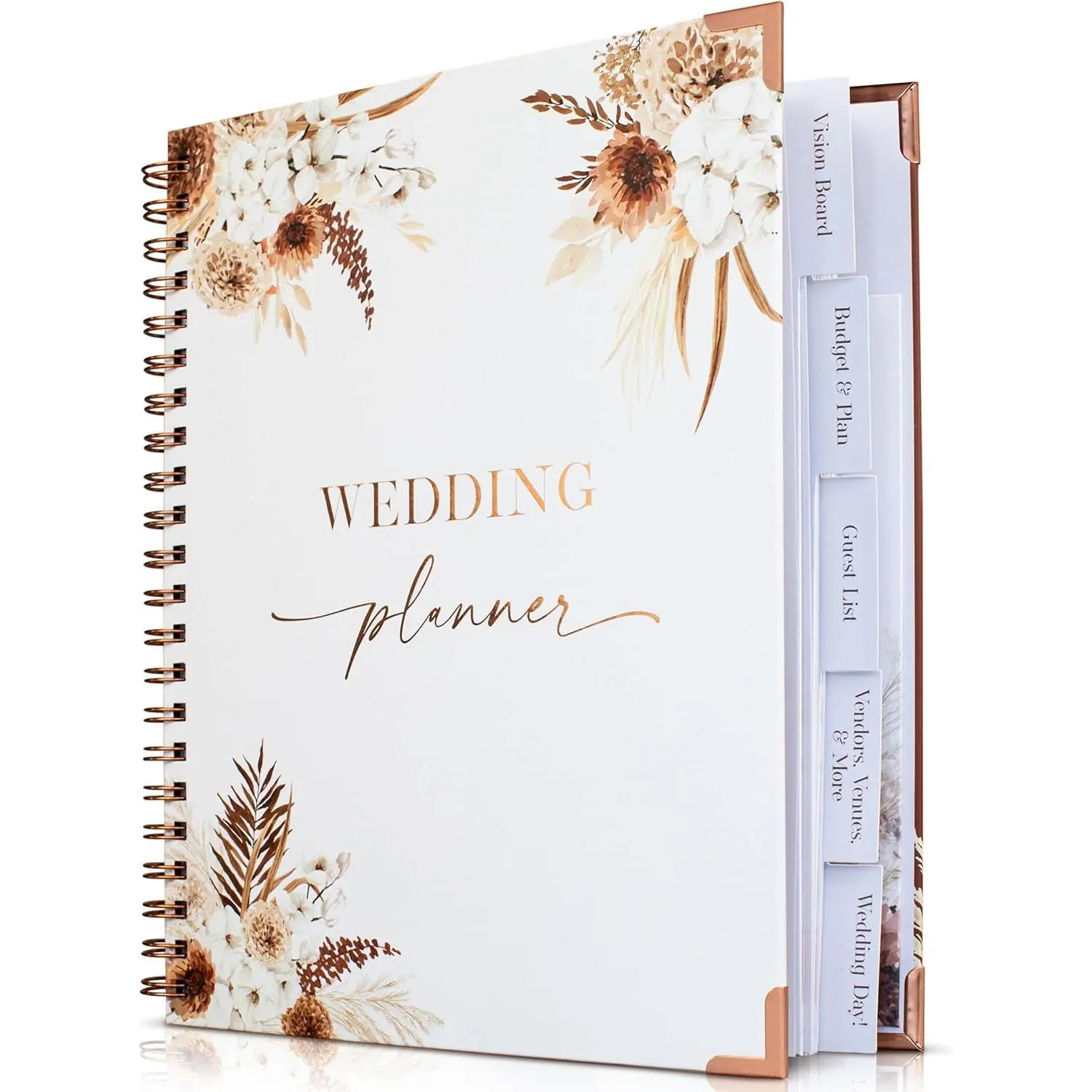 Boho Wedding Planner Book & Organizer - Hardcover, 9x11in, 132 Pages Planning Tool - Unique Engagement Gift for Bridal Couple, Easy Countdown Planning