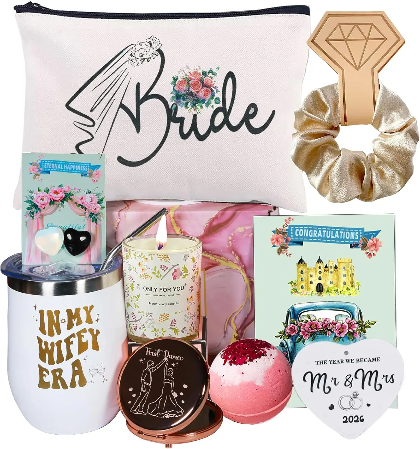 Bridal Shower Gifts for Bride, Bachelorette Party Gift Box for Bride To Be, Unique Wedding Engagement Presents Set for Women Her, Brides Just Married, Future Mrs, Wifey