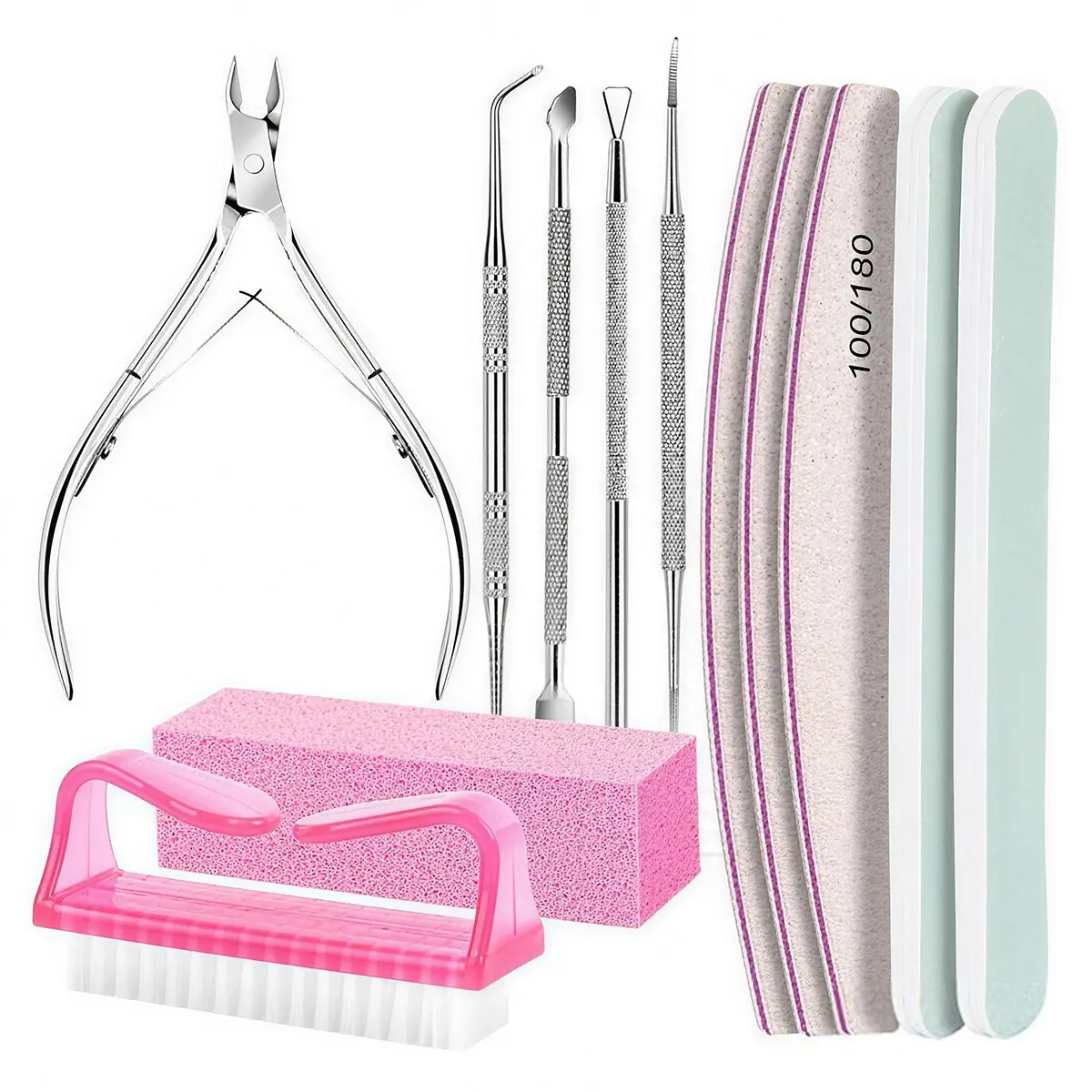 12Pcs Professional Nail Care Kit, Nail Files 100/180, Nail Buffer Block, Cuticle Nippers, Cuticle Trimmer, Cuticle Pusher, Nail Tools, Nail Kit, Pendicure & Manicure Tools, Nail Prep Kit, Manicure Kit for Women