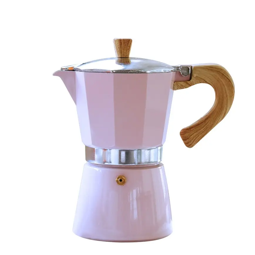 Gnali & Zani V701-9 Classic Aluminium 9-Cup Espresso Coffee Pot with Induction Bottom, Steel-Infused Pink Kitchen Coffee Maker