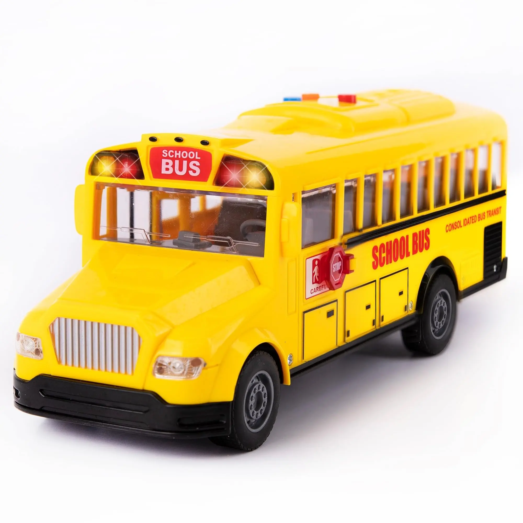 ArtCreativity Yellow School Bus Toy for Kids - 11 in Friction-Powered Push-and-Go Toy Bus with Lights, Sounds, Opening Doors, Toys