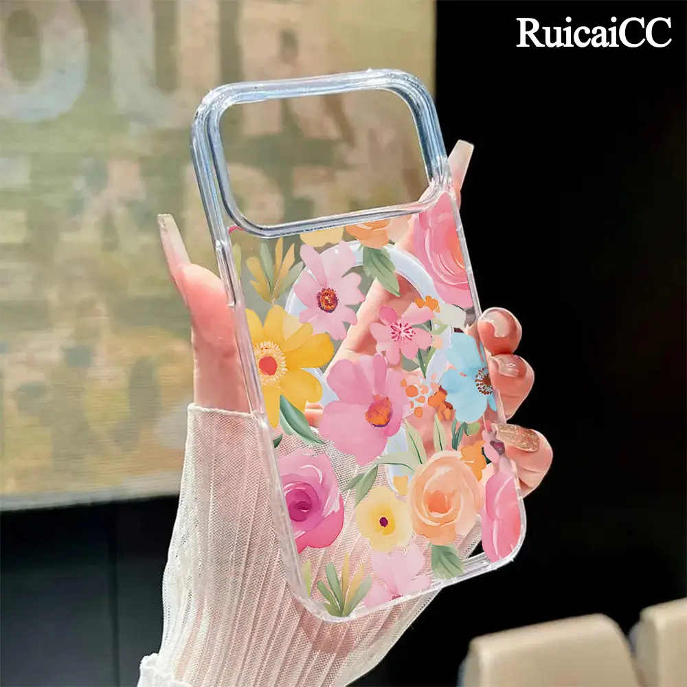 Magnetic Soft Case for iPhone11/12/13/14/15/16/17/promaxair/plus, Watercolor flower pattern MagSafe Compatible,Springtok Pattern Design Lightweight,y2k cased,AntiScratch,and Trendy Protector Screen Protector Aesthetic Resistance