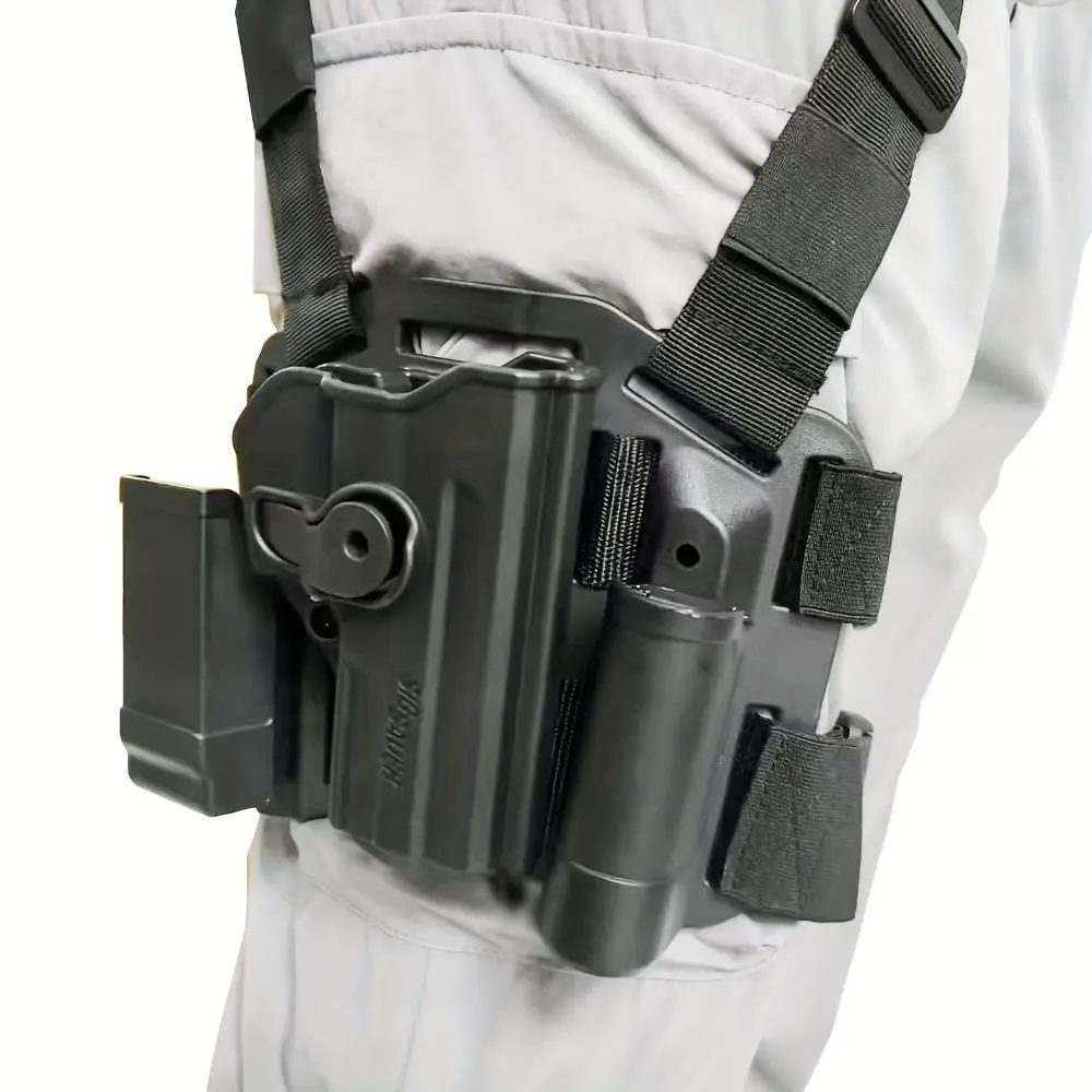 Tactical Drop-Leg Holster with Paddle Attachment, Classic Nylon Thigh Rig for Hunting with Magazine & Flashlight Pouch, Fits Glock 17 19 22 23 31 32, Fits 17 19 22 23 31 32 Magazine, No
