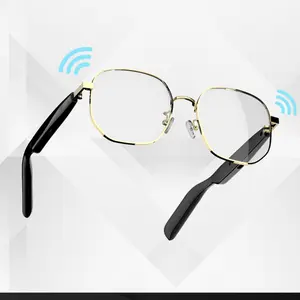Smart Glasses, AI Bluetooth spectacles with built-in speakers, UV-protective AI eyewear supporting Bluetooth 5.4. Unisex smart sunglasses (elegant black and gold frames) featuring integrated high-definition Bluetooth audio functionality. Wearable
