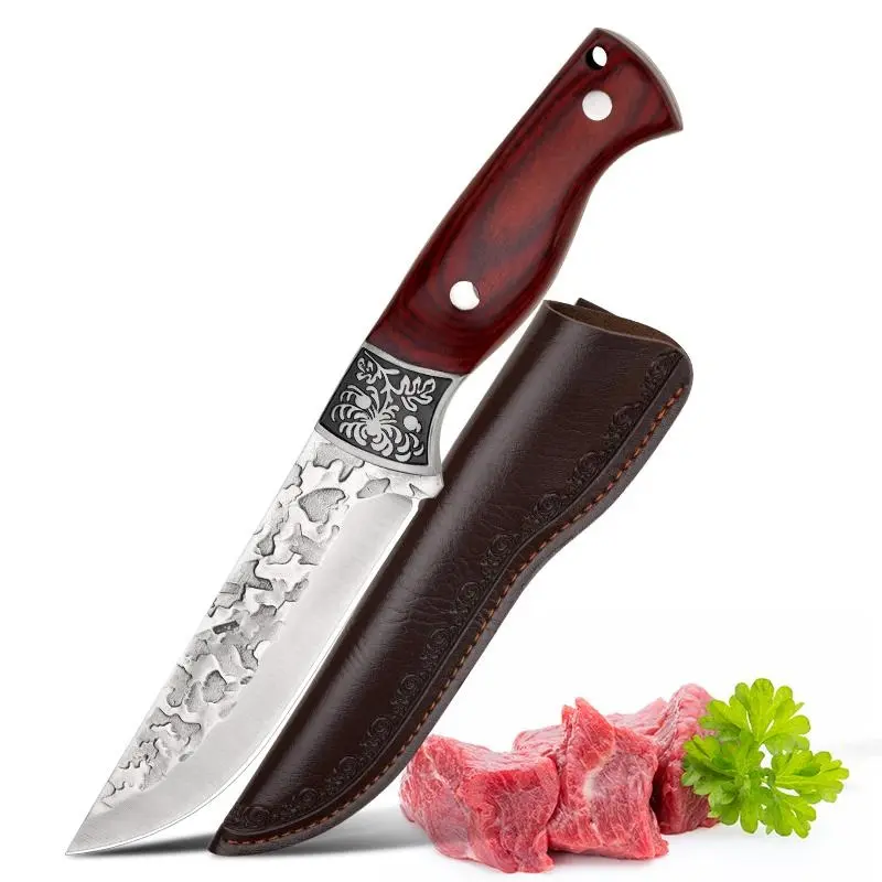 Handmade Chef Knife with Decorative Blade and Wooden Handle, Versatile Kitchen Knife for Vegetable Deboning, Fruit Cutting and Steak Chopping, Knives