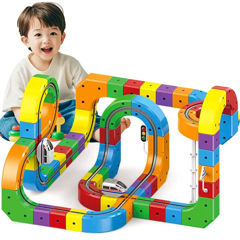 SCITOO 123PCS Train Set – Toy Train with Tracks for Kids Ages 3-7,,Railway train, Magic Rail cube Ideal Railway Playset for Boys and Girls, Great Birthday