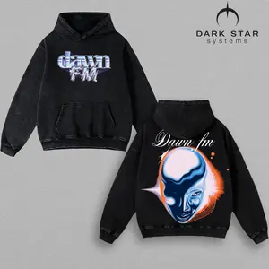 (Hoodie washed) Dawn FM Graphic T-Shirt | XO Inspired Album Merch | Vintage Washed Tee | Oversized R&B Pop Streetwear | Double Sided Concert Shirt | Heavyweight Cotton Hoodie Tank Top | Unisex Music Fan Apparel