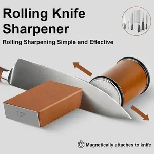 Rolling knife sharpener set with diamond and ceramic discs, 15°20°, different angles for sharp edges, suitable for any hardness of steel, wooden grips for honing knives sharpening Kitchen Gadgets
