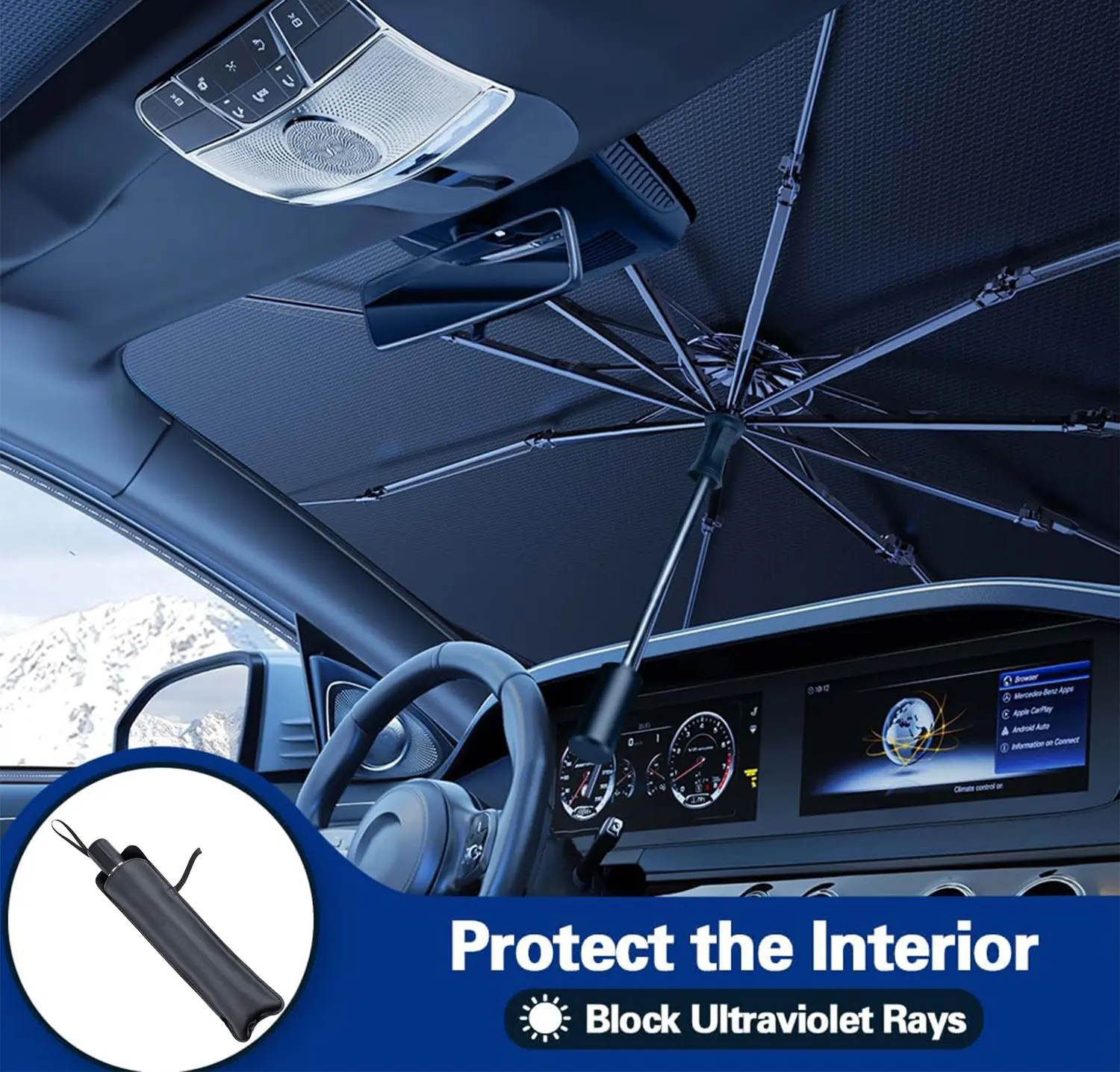 【VW】2026 Windshield Sun Shade Umbrella, Foldable Car Umbrella Sunshade with UV Block Car Front Window (Heat Insulation Protection) for Auto Windshield Covers Blackout Trucks Cars (Large)