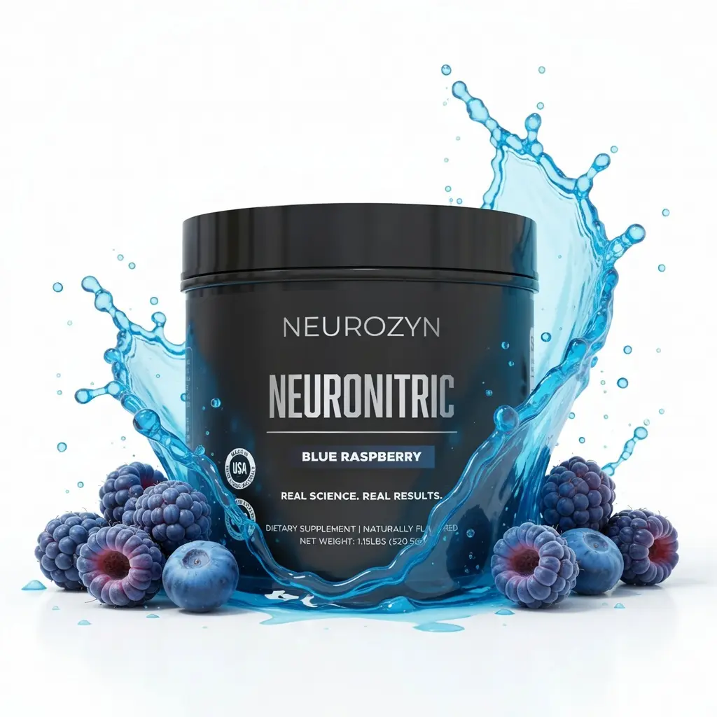 Neurozyn NEURONITRIC Blue Raspberry - Stimulant-Free Nitric Oxide Booster for Enhanced Blood Flow & Brain Oxygenation - Clinically Dosed & Third-Party Tested