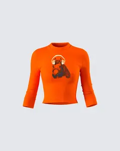 Women's Hadleigh Orange Graphic T-Shirt, Casual Cropped Streetwear Top