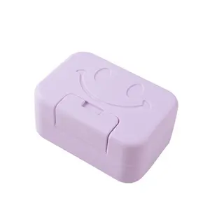 Portable Smile Face Soap Box, Soap Saver, 1 Count Cute Soap Dish with Cover, Solid Color Travel Soap Holder, Soap Dish Container for Home Bathroom Travel