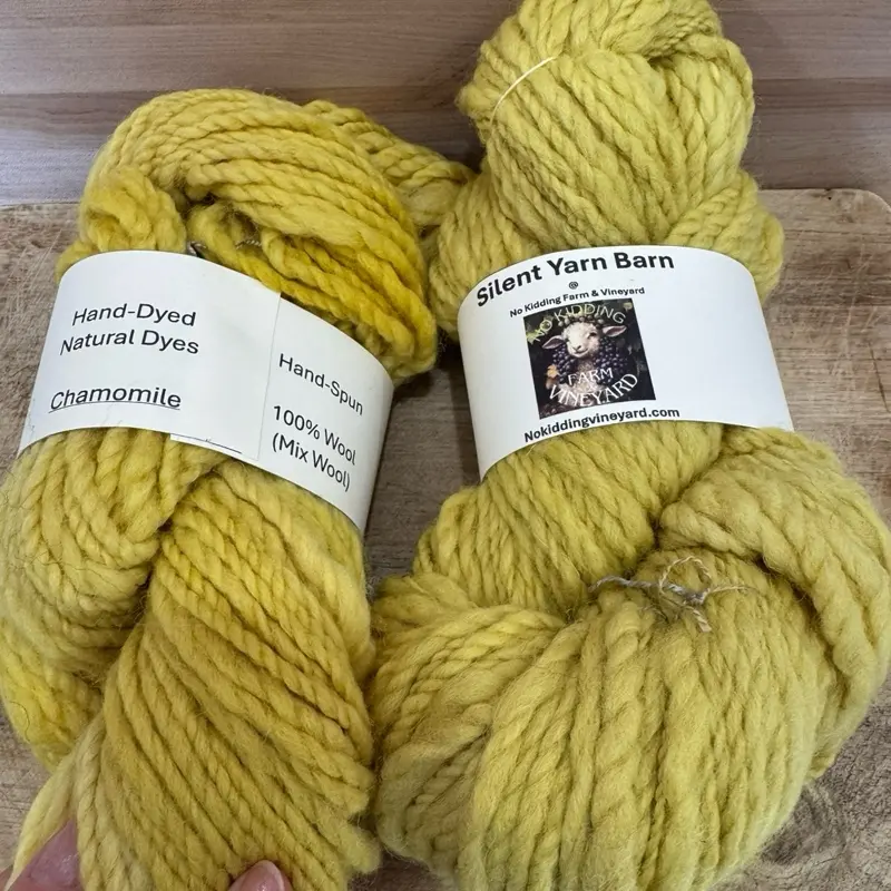Hand-Spun, Hand-Dyed with Chamomile All Natural Sheep Wool Yarn 2-ply 100% Wool Yarn for Knitting Crochetting Projects