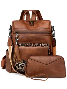 Women's Fashionable Solid Color Zipper Backpack & Long Wallet, Casual Versatile Multifunctional Pu Leather Backpack & Hand Bag, Trendy All-match Bag Set for Daily Use, Stylish Daypacks