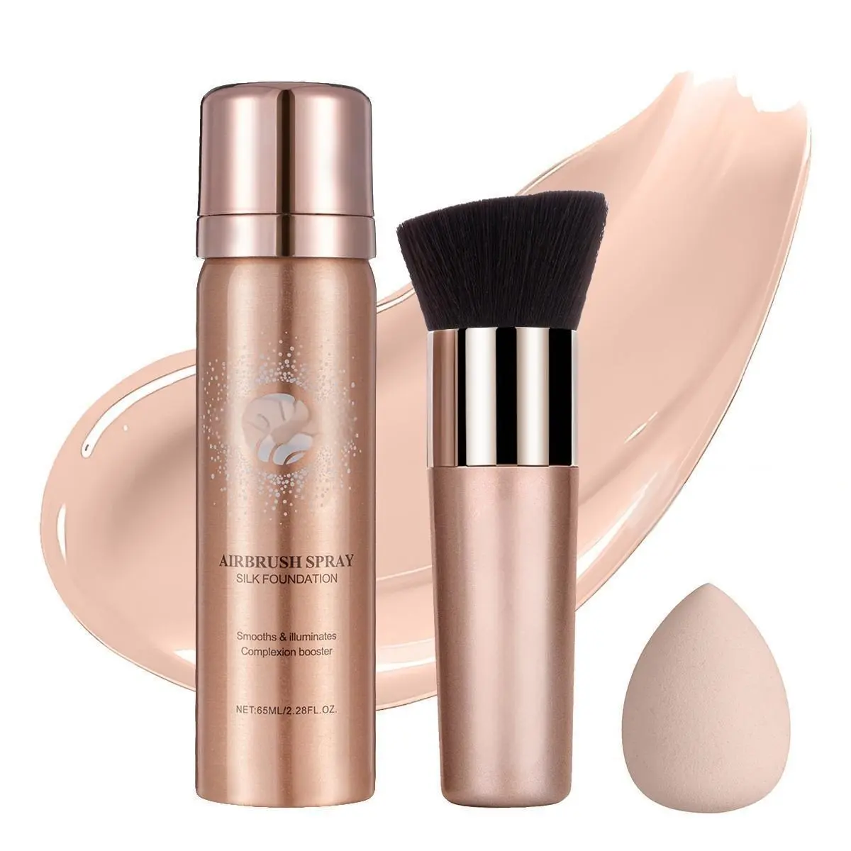 AirBrush Foundation Kit with Brush & Sponge - Silky High Coverage Matte Spray for a Lightweight, Translucent Finish - Waterproof Formula, #Natural, Perfect Makeup Gift, Water Proof