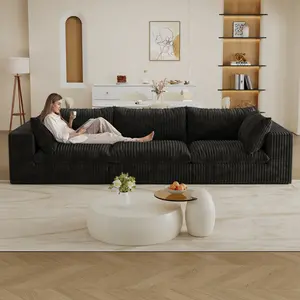 118" Modular Sofa Sectional Boneless Couch, Corduroy Oversized 3-Seater Cloud Couches with Removable Cushion, No Assembly Required, Deep-Seat Cozy Fluffy Couches for Living Room| Compression, Free Combination, Luxurious, Throw Pillow