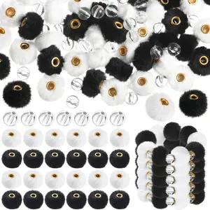 360 count Fuzzy Faux  Poms Beads for Pens Bulk Soft Fluffy Colored Spacer Clear Beads for DIY Bracelet  Pens Handicrafts  Accessories  Supplies(Black, White)