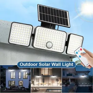 CTM Solar Outdoor Lights 3500LM 223LED Security Lights,270° Adjustable Solar Panel, 2 Installation Modes (Wall-Mounted/Ground-Staked)3 Heads  SpotLights with 3 Modes,IP65 Waterproof,Suitable for Yard, Garage, Porch, Pool,Garden,Barn,Patio,led lights
