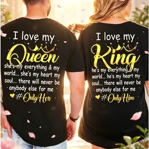 Couple Matching Graphic T-Shirt – I Love My King & Queen Romantic Vibes👑❤️| Trendy His & Hers Tee for Couples, Wife & Husband| Soft Cotton Breathable Comfortable Shirt| TikTok Viral Love Outfit| Perfect Gift for Valentine’s Day & Anniversary