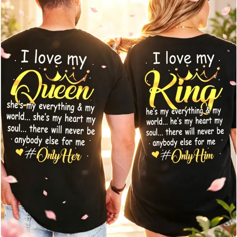 Couples King & Queen Graphic T-Shirt, Unisex Streetwear Matching Top in Soft Cotton, Comfy His & Hers Anniversary & Valentine's Gift, Tshirt, Relaxed Fit, Shortsleeve, Casual, Vibe, Breathable, Love, Menswear