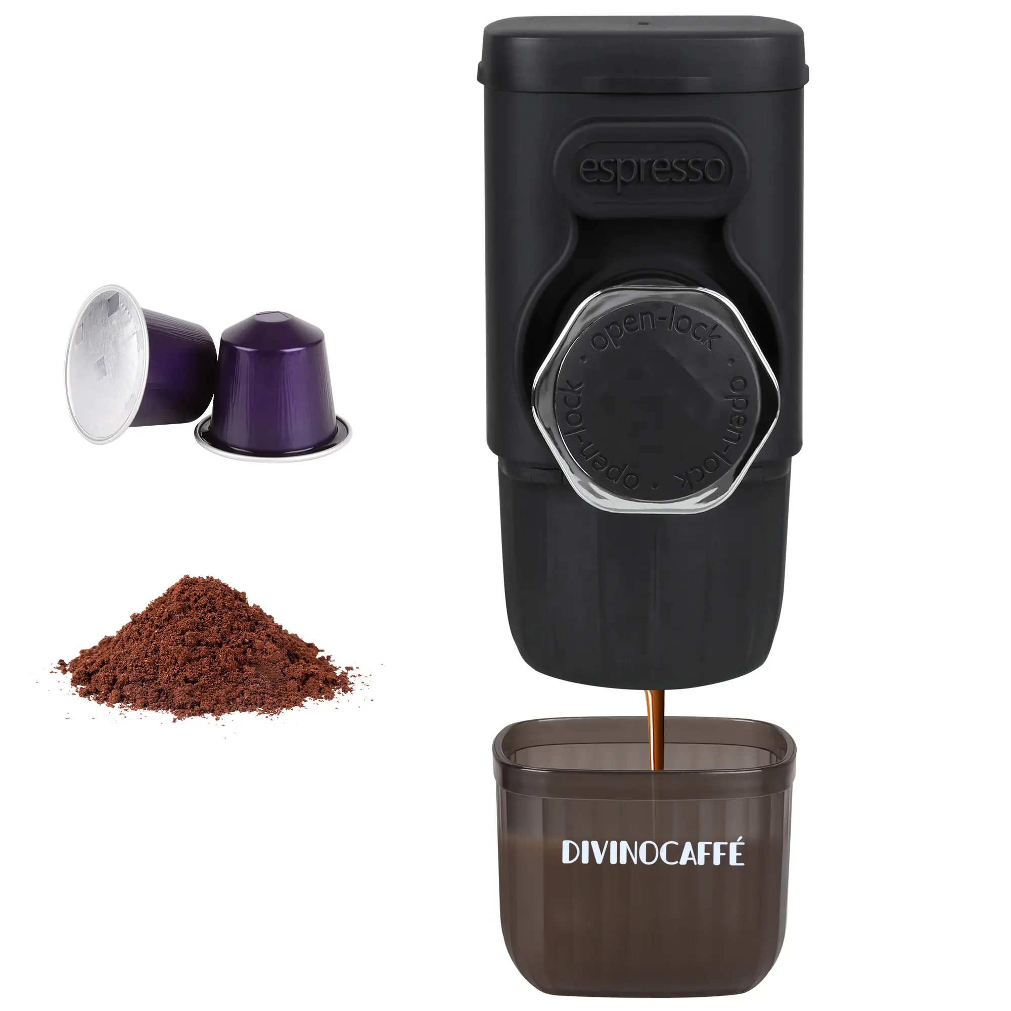 2 In 1 Ultra Compact Cordless Mini Portable Espresso Machine - 283g Single Unit, Manually Operated, Compatible with Coffee Capsules & Powder, Nespresso Capsules, Easy to Clean and Store, Ideal for Camping Travel