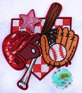 Baseball Sequin Red Oversized Hat Patch