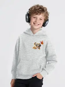 Boys Spring & Fall Casual Trendy Cartoon Dog Print Hooded Long Sleeve Sweatshirt, Comfortable Versatile Pullover, Medium to Large Kids