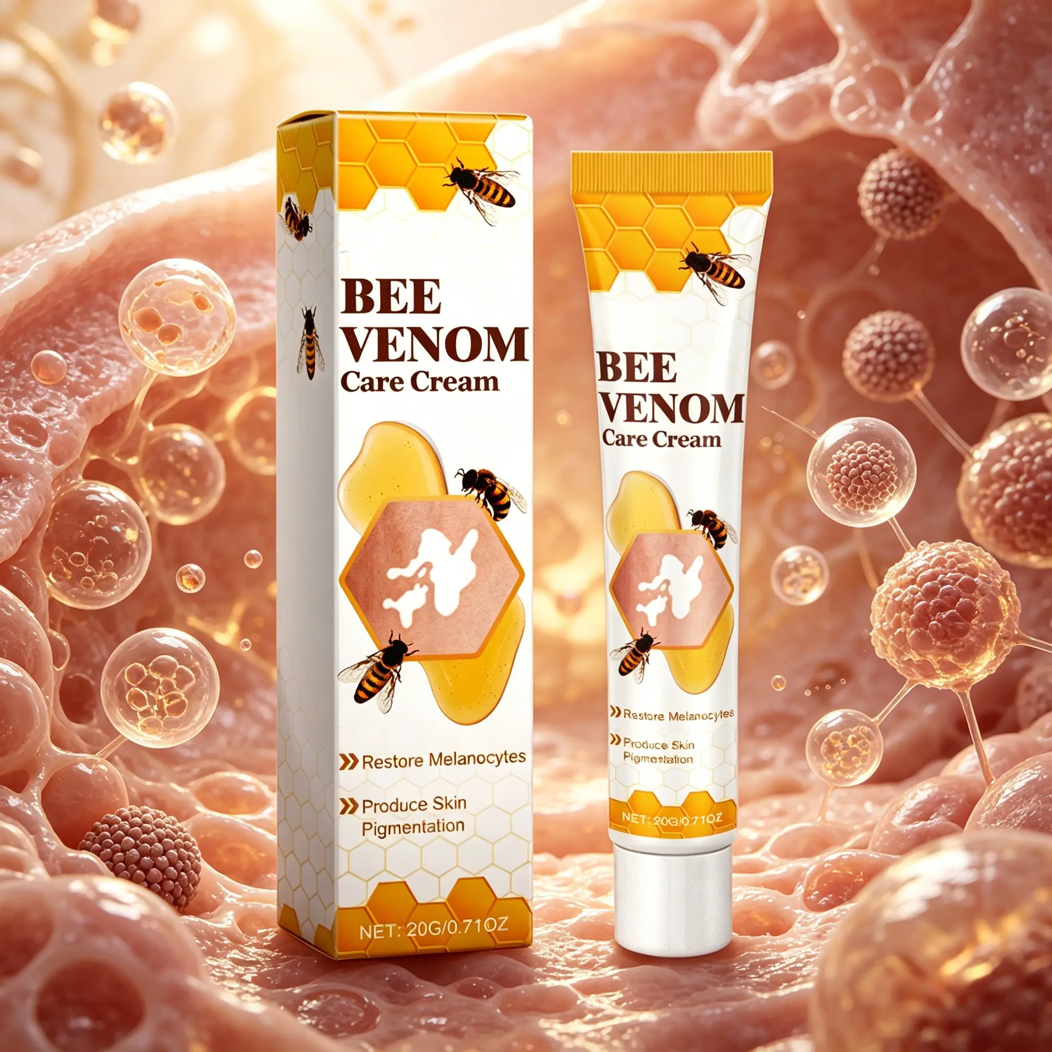 Vitiligo Bee Venom Treatment Cream for Skin Repigmentation, Gentle Topical Moisturizer for Sensitive Face & Body Care - 50g, Moisturizers