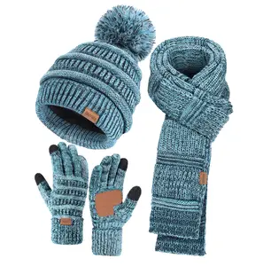 Winter Beanie Hat Scarf Touchscreen Gloves Set for Women Men, Warm Fleece Accessories Perfect 3 PCS Birthday Gift