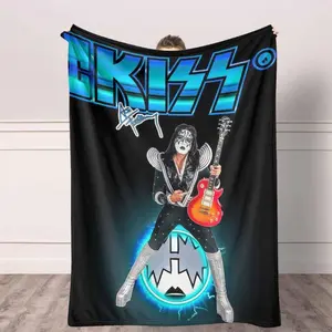 KISS Band Flannel Blanket, Ace Frehley Guitarist Print, Soft Cozy Warm, Lightweight, AntiPilling, All Season Use, Perfect for Concerts, Music Festivals, Home Decor, Bedroom, Living Room, Sofa, Travel, Gift for Rock Music Fans