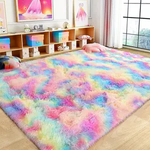 AAFKK Soft Shag Rugs For Bedroom, Tie-dye Rainbow Fluffy Shaggy Rugs For Living Room Nursery, Luxury Modern Plush Carpet Girls Boys Kids Room Dorm Indoor Home Decor, Upgrade Non-Slip