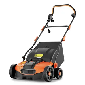 15Amp 2-In-1 Electric Dethatcher & Scarifier, 16" Width, 5 Depth Settings, Foldable Handle, 12 Gal Grass Bag