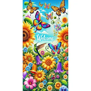 Spring Butterfly Design Door Banner, Welcome Door Cover, Polyester Material, Ideal for Front Doors & Indoors, No Power Required