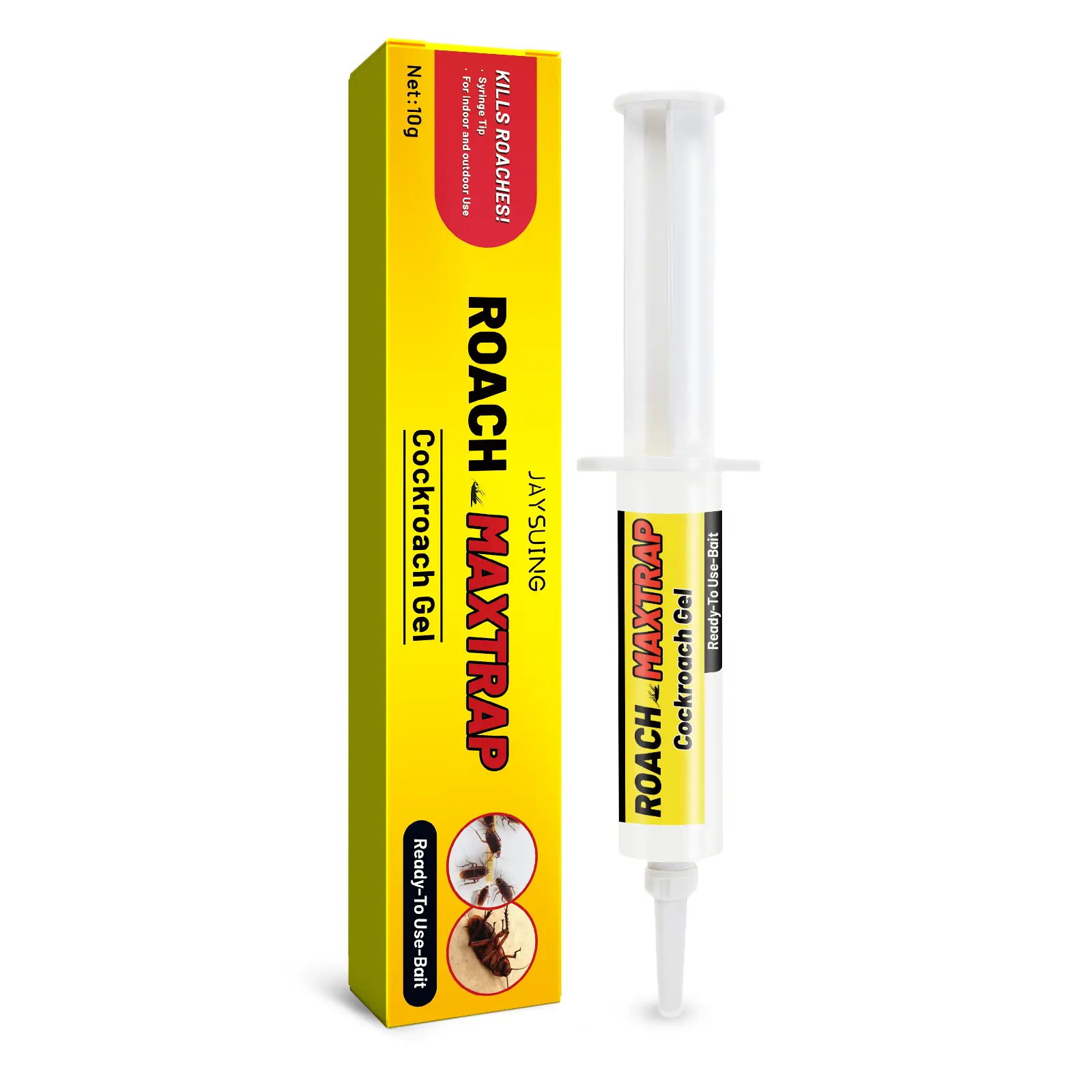Plastic Boxed Cockroach Gel Bait (30g) - No Battery Insect Control, Roach Control for German & American Roaches, Indoor Household Essential with Plunger & Precision Tip (1-Pack/4-Pack Available), Kills Roaches