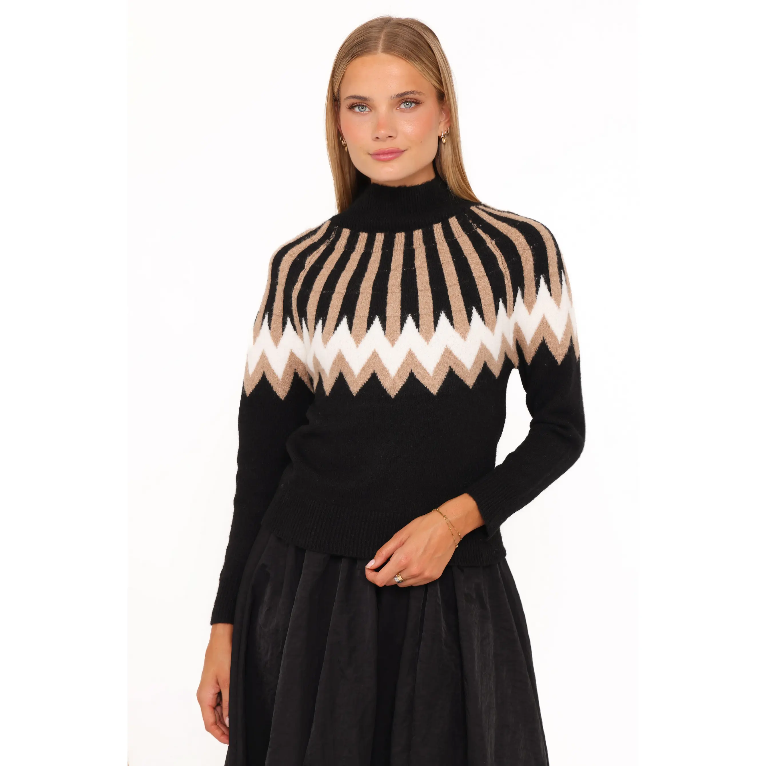 Donner Fairisle Mockneck Sweater - Black