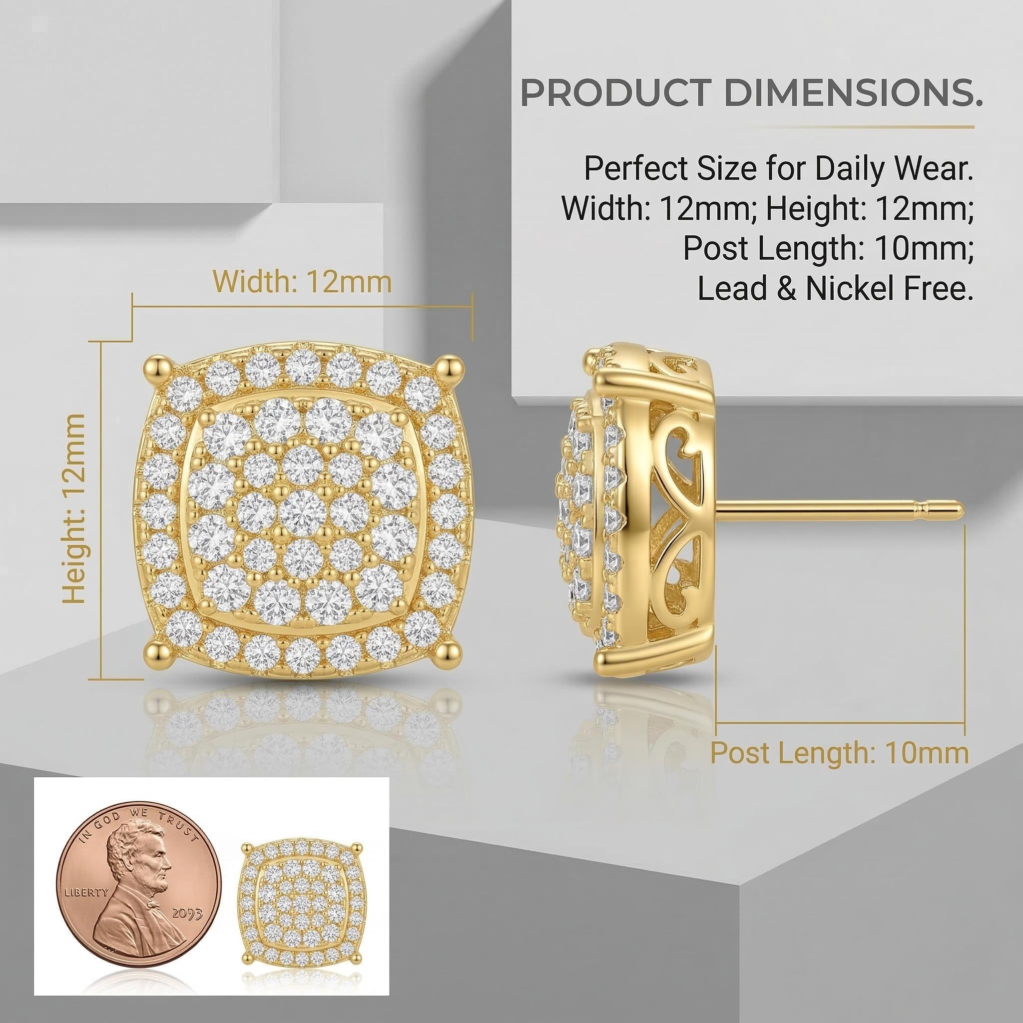 2026 TREND ALERT] Hip Hop Oversized 12mmFull Pave Stud Earrings I Micro Pave AAA ZirconLuxury Geometric Square | Unisex Jewelry forMen & Women